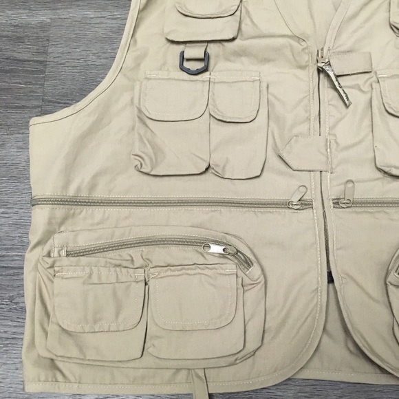 Master Sportsman Rugged Outdoor Gear Fly Fishing Vest Mens XL Beige Tan Pockets - Picture 2 of 8
